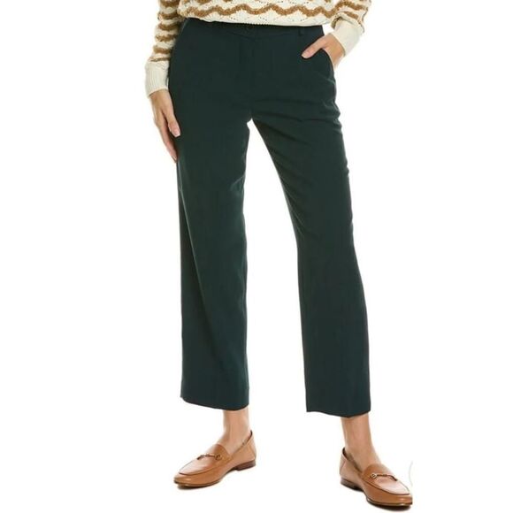 Rebecca Taylor Dark Emerald Green Straight Leg Cropped Pants Size 6  High Waist - Picture 1 of 6